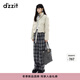 DZZIT地素休閑褲冬季摩登慵懶格紋松緊腰直筒褲子女3J4Q4233E 中灰色 S