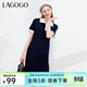 LAGOGO藏青色polo衫針織連衣裙女拉谷谷夏季新款撞色短袖中長(cháng)裙 藏青色(M0) S