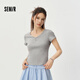 森馬（Semir）短袖T恤女夏季短款V領(lǐng)半開(kāi)襟套頭衫緊身正肩2026上衣109326100046