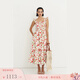 Fabrique玫瑰印花棉小飛袖束腰連衣裙夏季 花色 M