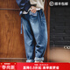 馬登工裝美式休閑磨白丹寧牛仔褲水洗貓須寬松闊腿直筒長(cháng)褲男春 牛仔藍 L