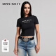 MISS SIXTY短袖T恤上衣女圓領(lǐng)時(shí)尚印花顯瘦正肩修身短款辣妹風(fēng) 黑色 S