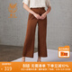 鹿王真絲女士直筒長(cháng)褲抽褶設計西裝褲休閑褲子春夏新款薄款垂墜感 焦糖色 M 165/M