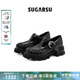 SugarSu酥履26年春季新款復古牛皮休閑褶皺鳶尾花扣T字帶瑪麗珍女單鞋 騎士黑 38