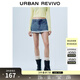 UR秋季新款女裝休閑拼接蕾絲刺繡牛仔短褲UYL850068 藍色(偏短) 26