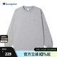Champion冠軍T恤2024秋季新款純棉貼布刺繡小C LOGO圓領(lǐng)長(cháng)袖T恤男女情侶款 淺灰色 XL