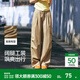 森馬（Semir）休閑褲女松緊腰闊腿褲高街酷颯風(fēng)夏設計感抽繩工裝褲潮流潮酷 咖色調00355 S