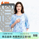 銅牛汗布六分袖開(kāi)襟女衫 春夏睡衣家居服上衣女VS347 暖風(fēng)飛花-白-藍 L 170/95