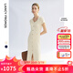 朗姿夏季新款圓領(lǐng)修身針織連衣裙短袖優(yōu)雅ol通勤中長(cháng)款連衣裙 米白色 S