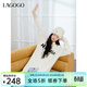 LAGOGO連帽元氣寬松字母連衣裙女拉谷谷2024年冬新款針織中長(cháng)裙 米白色 L