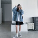 馨顏2026年春秋新款網(wǎng)紅小個(gè)子牛仔外套女韓版寬松bf風(fēng)洋氣百搭男女潮 藍色 M 建議95-105斤