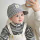 韓系兒童帽子春秋薄款速干防曬帽夏天系帶男女寶寶外出遮陽(yáng)鴨舌帽 黑白格子 參考8-30個(gè)月/帽圍44-49cm