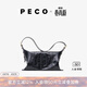PECO【花少同款】枕頭包單肩熔巖油蠟皮休閑百搭斜挎大容量旅行包 中號經(jīng)典黑頭層熔巖油蠟牛皮預售15天
