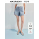 MAXRIENY【SGPR】精致日常淺牛仔藍小A型鏤空牛仔闊腿短褲夏 淺牛仔藍 S
