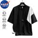 NASA MARVEL短袖T恤男士夏季圓領(lǐng)休閑寬松雙色拼接上衣打底衫 黑白色 XL