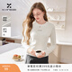 香影白色正肩t恤女長(cháng)袖2026春季新款字母圓領(lǐng)小個(gè)子修身短款上衣 白色 L 165/88A/110-125斤