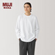 MUJI男式 水洗粗棉線(xiàn)圓領(lǐng)長(cháng)袖T恤 男士打底衫男款純色套頭衫 ABA93C4A 白色 L (175/100A)