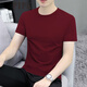 PTPK高檔莫代爾純色短袖t恤男士修身夏季新款冰絲速干半袖圓領(lǐng)上衣潮 酒紅 精梳棉95% XL 【135~150斤合身】