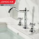 九牧（JOMOO）歐式金色臺盆全銅面盆龍頭分體式冷熱雙把分體浴室柜加高面盆龍頭 銀色七子 (可旋轉款)