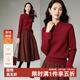 晚白【新品】冬款新中式立領(lǐng)設計騏驥紅加絨加厚保暖針織衫女 酒紅色 S