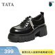 他她（TATA）女鞋2026春季厚底系帶牛津鞋百搭單鞋增高小皮鞋CHY09AM6 黑色 35