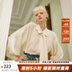 兩三事法式設計襯衫女秋冬復古長(cháng)袖內搭襯衣小個(gè)子上衣 予你花緞 米杏色 S