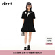 DZZIT【爆款補單】地素春夏甜酷少女黑白撞色蝴蝶結繡花連衣裙女 黑色 XS