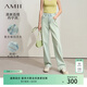 AMII女裝2025春季復古丹寧風(fēng)刺繡直筒褲牛仔褲長(cháng)褲女淺色休閑 淺牛仔藍 XL (170)