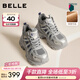 百麗（Belle）潮酷高幫老爹鞋女冬季新款商場(chǎng)同款厚底加絨休閑鞋E6N1DDD5 灰色-薄絨 37