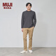 MUJI 男式 天竺編織 圓領(lǐng)長(cháng)袖T恤 男士打底衫男款 男裝 打底衫冬季 黑色條紋 L (175/100A)
