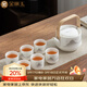 金鑲玉羊脂玉瓷茶具套裝 家用整套白瓷陶瓷功夫茶具套組茶壺茶杯禮盒裝 遠山如黛一壺六杯提梁套裝