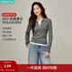 茵曼（INMAN）polo領(lǐng)半開(kāi)襟撞色修身針織衫2026春季女裝新款顯瘦長(cháng)袖上衣 深灰色 XL