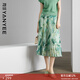 顏域綠色高腰裙子半身裙女2026新款夏半裙中長(cháng)款A字裙印花百褶裙 綠花 L/40