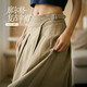 馬登復古卡其色廓爾格全棉百褶高腰 A字大擺工裝傘裙子半身裙女士 卡其色 M （100-115斤）