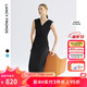 朗姿法式雙色v領(lǐng)收腰無(wú)袖連衣裙夏季新款法式氣質(zhì)輕禮服裙 黑色 L