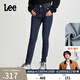 Lee【張凌赫代言】433高腰窄腳磨毛中深藍顯瘦女牛仔褲潮流A06917 中深藍 25
