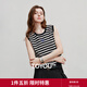 初語(yǔ)冰絲條紋撞色無(wú)袖背心針織衫女2025夏季新款刺繡修身短款上衣 黑白條紋 M
