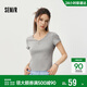 森馬（Semir）短袖T恤女夏季短款V領(lǐng)半開(kāi)襟套頭衫緊身正肩2026上衣109326100046