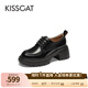 接吻貓KISSCAT【奧利奧】厚底增高樂(lè )福鞋新款真皮系帶小皮鞋學(xué)院風(fēng)單鞋 黑色 37