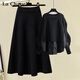 拉夏貝爾（La Chapelle）長(cháng)袖連衣裙女裝2026年秋冬新款韓版中長(cháng)款時(shí)尚寬松小個(gè)子裙子女夏 黑色衛衣+黑色裙子 M 【推薦80-100斤】