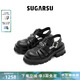 SugarSu沈夢(mèng)辰迪麗熱巴同款|夏復古增高豬籠羅馬厚底涼鞋女 黑色 36