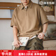 馬登工裝華夫格polo衫男商務(wù)休閑短袖半拉鏈重磅男士T恤夏季體恤潮牌 淺咖色 【抗皺t恤男/純色/高級感/美式復古短袖】 2XL 【今日下單 順豐包郵】