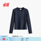 H&M女裝T恤春季舒適棉質(zhì)長(cháng)袖圓領(lǐng)亨利打底衫上衣1000022 海軍藍 M