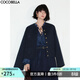 COCOBELLA靜奢風(fēng)字母刺繡金屬扣毛呢外套女廓形西裝夾克SC511 藏青 M