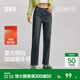 森馬（Semir）[商場(chǎng)同款]牛仔褲女加絨做舊長(cháng)褲復古2024新款冬季顯瘦直筒褲 牛仔黃泥染80325 27