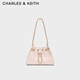 CHARLES&KEITH26夏季新品菱格鏈條單肩水桶包斜挎包CK2-10671894 SOFT PINK淺粉色 M