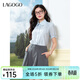 LAGOGO元氣翻領(lǐng)蕾絲顯白襯衫女拉谷谷2025年夏季新款燈籠袖短袖 淺藍色 M