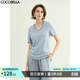 COCOBELLA呼吸感棉麻風(fēng)正肩短袖T恤休閑隨性毛邊上衣TS7017-3 純凈藍 XL