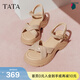 他她（TATA）涼鞋女鞋秋季新款休閑厚底法式氣質(zhì)時(shí)裝涼鞋女 杏色 37