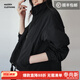 馬登復古抽繩休閑夾克女春可收腰寬松顯瘦黑色工裝外套輕量化百搭上衣 黑色 M